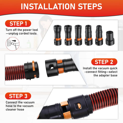 Installation steps for 10-Foot Dust Collection Hose Kit For Table Saws And Power Tools To Shop Vacuums 1-1/4 Inch Vacuum Hose Kit