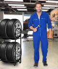 Street Ready Heavy Duty Tire Rack For Your Local Garage Floor Standing Dual Tier Wheel Storage Cart Adjustable Height Steel Frame Swaps Rims Quick Without The Fuss In Black with stacked tires in garage