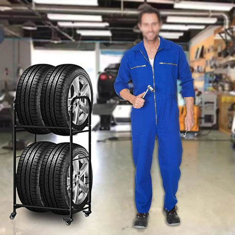 Street Ready Heavy Duty Tire Rack For Your Local Garage Floor Standing Dual Tier Wheel Storage Cart Adjustable Height Steel Frame Swaps Rims Quick Without The Fuss In Black with stacked tires in garage
