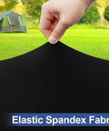 Hand stretching black Super Stretch Spandex Tablecloth For 6 Foot Tables Fitted Elastic Cover That Stays Put Washable Outdoor