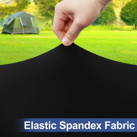 Hand stretching black Super Stretch Spandex Tablecloth For 6 Foot Tables Fitted Elastic Cover That Stays Put Washable Outdoor
