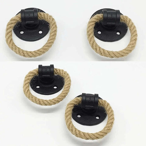 Vintage Wrought Iron Flax Rope Cabinet Drawer Pulls Set showing rope detail and iron base in golden bronze