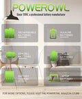 Image showcasing Powerowl batteries including rechargeable, alkaline, coin cell, lithium, and battery charger options.