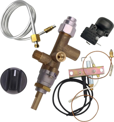 Low Pressure Propane Gas Fireplace Fire Pit Flame Failure Safety Control Valve Kit With Igniter Assembly parts displayed