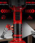 Beast Mode Metal Shears cutting sheet metal, 400Nm torque, 360 pivot head visible, cordless tool, no battery, built for pros