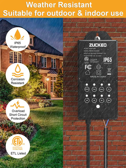 60W Low Voltage Landscape Transformer With Dusk To Dawn Sensor And Timer Outdoor 100 To 240V AC To 12V DC on brick wall