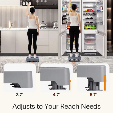 Person using adjustable step stool in kitchen, One Step Stool With Non Slip Wave Traction, 3.4 Inch Rise, Wide Base, 350 Lb Capacity