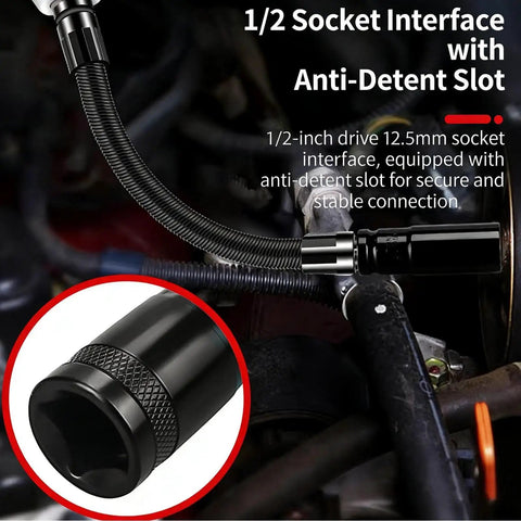 1/2 Inch Flexible Shaft Extension for Tight Spots, Torque Socket Extender and Ratchet Spanner Adapter, installed in engine bay