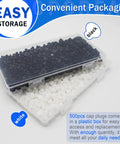 500 Pcs 5 Mm Plastic Hole Plugs White 3/16 Inch Round Shelf Hole Covers For Cabinets Cupboards Closets And Furniture Hide Unused Holes Durable Quick Fit For DIY Projects Kitchen Wardrobe Assembly shown in storage box