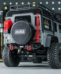 Rear view of Aluminum RC Bumper Set For 1/18 TRX4M Defender, CNC Front 37G And Rear 26G Bumpers With LED Lights, tow hitch