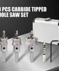 Beefy Pro Grade Three Piece Carbide Hole Saw Kit With Titanium Coated Pilot Drill 7/8" to 1-3/8" for hard metals in aluminum case