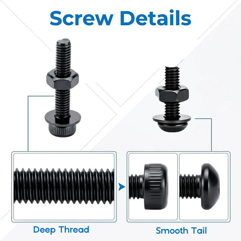 Close-up of screws from 1600 Pcs M3 Screw Kit with 12.9 socket cap head and 10.9 socket button head, black zinc plated