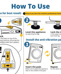Rugged Anti Vibration Pads For Washing Machine Set Of Four Universal Floor Grips With Noise Reduction And Vibration Control To Stop Shakes On All Floors Durable Heavy Duty Laundry Room Accessories installation guide for washer feet