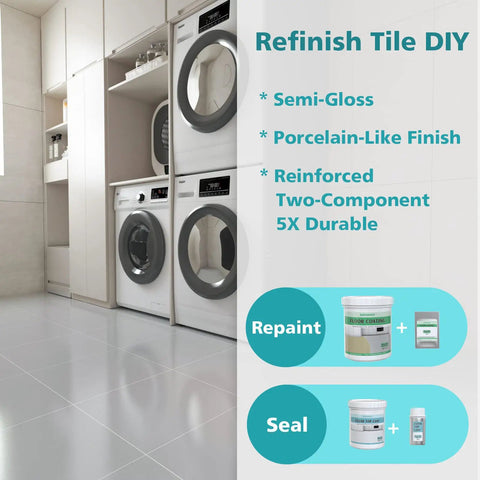 Laundry room with polished porcelain tile using Two Part Floor Coating Kit With Clear Sealer For Porcelain Tile Floors In Kitchen Bathroom