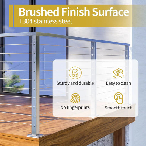 36 Inch Stainless Steel Square Cable Railing Post 2x2 With L Shape Holes For Corner Install Flat Top Pre Drilled And Corner Drilled Silver Finish 1 Pack Built Tough For Outdoor Deck Railings with brushed finish surface details.