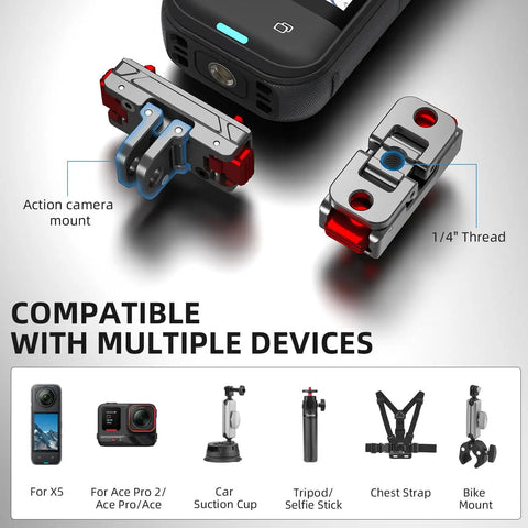 Magnetic Quick Release Base For Insta360 X5 And Ace Pro Series, Aluminum Alloy with One Quarter Inch Threaded Hole