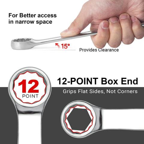32mm Combination Wrench Heavy Duty Industrial Grade Forged Chrome Vanadium Steel 12 Point Box End With 15 Degree Offset Sandblasted Finish Metric For Pro Mechanics, highlighting 15 degree offset and 12-point box end details.