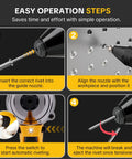 Easy operation steps for Heavy Duty Brushless Cordless Rivet Gun Tool Compatible With Dewalt 20V Max Battery, showing rivet installation process.