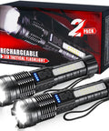 2 Pack LED Rechargeable Flashlights With 90,000 Lumens Of Beast Brightness, Tactical Handheld Torch, IPX6 Waterproof, Box Included