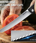 9.09 Inch Folding Bread Knife For Camping And Outdoor Cooking With 4.25 Inch Serrated 8Cr14MoV Stainless Blade slicing tomato