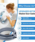 Beefed Up 00772658 Washer Door Boot Seal Replacement Kit For Front Load Gasket shown with washer and product features list.