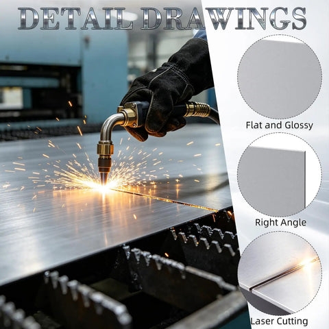 Five Pack 20 Gauge Cold Rolled Sheet Metal Plates In 12 By 6 By 0.045 Inch Size Built For DIY Projects, Fabrication, Prototyping, Welding, And Machinery Repairs with laser cutting process and material details.