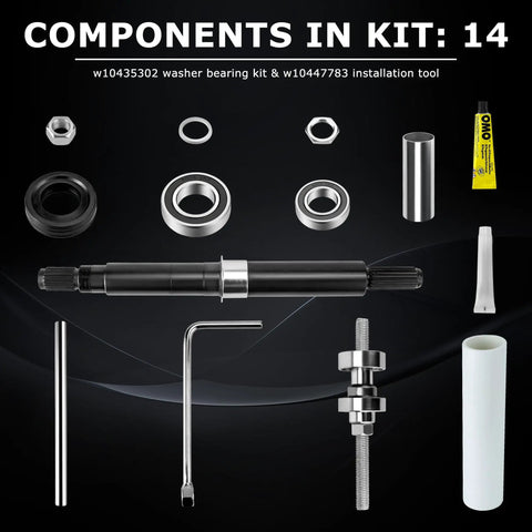 Top Shelf Washer Bearing Swap Kit With Oem Tub Seal And Heavy Duty Installation Tool Built For Whirlpool Cabrio Maytag Bravos contains 14 tools.