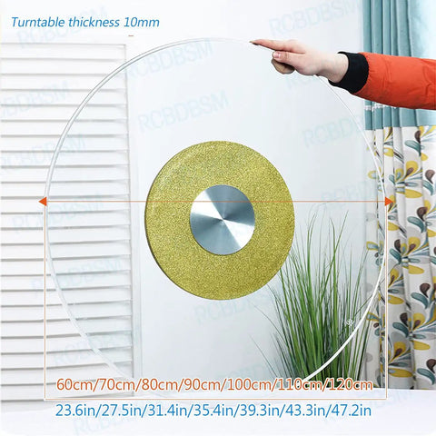 Rotating Glass Lazy Susan Turntable For 24 To 47 Inch Tables, 360 Degree Tabletop Serving Plate, Large Transparent Gold Finish