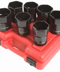 1/2 Inch Drive Wheel Bearing Lock Nut Set 7 Piece In CR-MO Alloy Steel With Heavy Duty Blow Molded Case Shown on Red Case