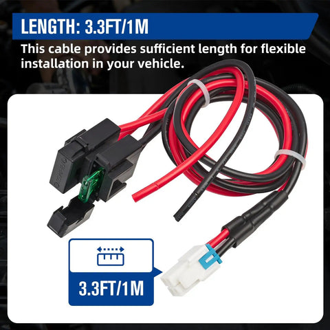 4 Pin 12AWG DC Power Cord Cable 1M With 30A Fuse for Ham Radio, close-up of connectors and fuse block, length 3.3FT/1M