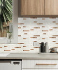10 Sheet Peel And Stick Backsplash Subway Tile In Copper Beige Marble Look For Kitchen And Bathroom installed in modern kitchen
