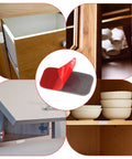 Ultra Thin Magnetic Cabinet Door Catches Kit, 12 Pairs With No Drill Double Sided Adhesive Strips shown on cabinets and drawers