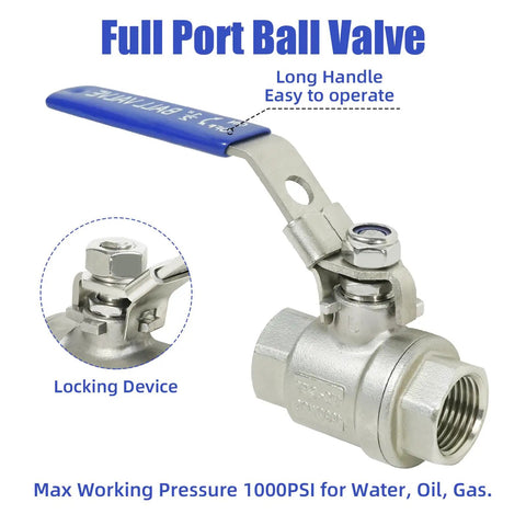 4 Pack 1/2 Inch Stainless Steel 304 Ball Valves NPT Female Full Port Heavy Duty Shut Off Valve With Locking Device For Water Oil And Gas 1000 WOG Beefy Build