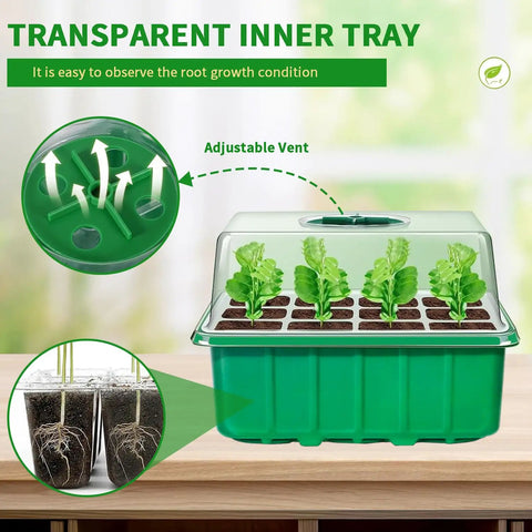 5 Pack Seed Starter Trays With Humidity Domes And Base, Germination Kit For Vegetables, Flowers, And Bonsai showing plants and roots