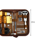 168 Piece Watch Repair Tool Kit With Spring Bar Tools, 5 Extra Pins, Adjustable Set, shown in handy brown case