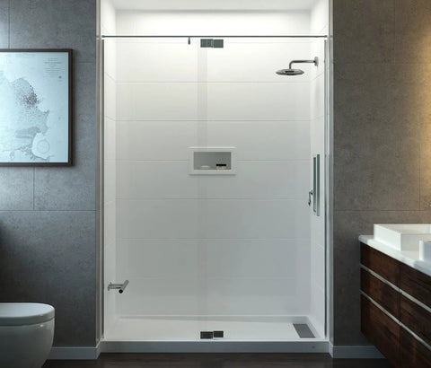Shower Foot Rest Bar Wall Mount Brass Ledge Easy Leg Shaves Polished Chrome in modern bathroom shower enclosure.