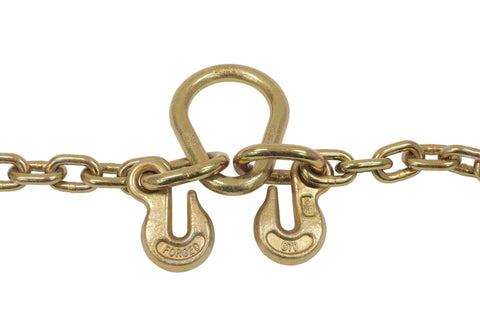 Beefy 5/16 Inch Grade 70 V Chain Bridle With RTJ Cluster Hooks And Grab Hooks, 3 Ft Legs, Tow Truck Chains close-up