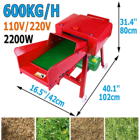 Red Electric Hay Cutter Machine For Farm 800 Kilograms Per Hour Workhorse Cutter With Automatic Conveyor Feeding And Variable Speed Gear 110V 60Hz