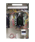 Interior view of Four Door Pro Grade Access Control Panel With TCP IP Wiegand, showcasing controller board and wiring inside metal enclosure.