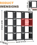 12-Cube Metal Book Shelf Storage Organizer DIY Bookcase Tall Black Shelving Unit dimensions size diagram