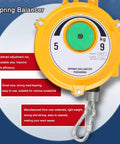 Heavy Duty Retractable Spring Balancer and Tool Holder with 1.5 Meter Wire Rope and Hook for Workshop and Auto Shop Adjustable Tension for 15 to 22 Kilogram Load Space Saving Hanging Equipment, yellow 1.5m cable