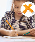Child drawing with HB Carpenter Pencils 10 Pack Yellow Wood Graphite Marking Pencils With White Erasers, used in school.