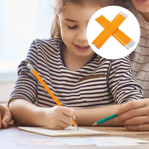 Child using yellow HB carpenter pencil with white eraser head, inset image of 10 Pack HB Carpenter Pencils Yellow Wood With White Eraser Head For Construction Engineering Woodworking Drafting School And Office Use Great For Marking Lines On The Jobsite And Clean Erases On Surfaces.