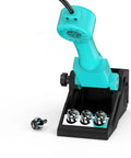 Intelligent Hot Air Soldering Gun With Sleep Base And LCD Temperature Display, blue tool on docking stand with nozzles
