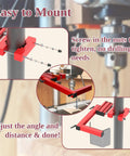 Adjustable Drill Press Guard Shield for 2.0 to 4.0 inch column diameter shown in close-up with mounting details.