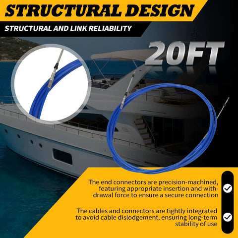 Two Pack 20Ft Marine Throttle Shift Remote Control Box Cable For Outboard Engine Boat Motors displayed on yacht.