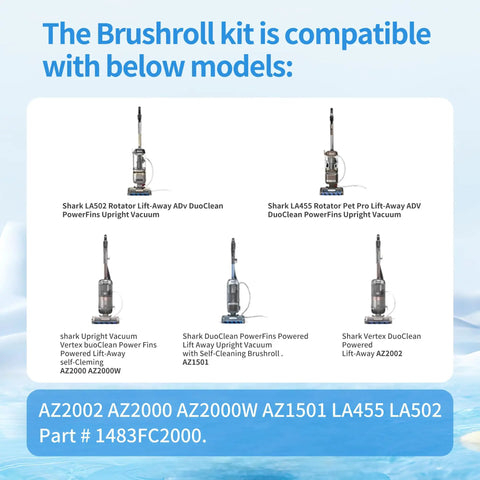 Compatibility chart for Soft Brushroll Replacement For Shark Vertex DuoClean PowerFin Upright Vacuums with model numbers