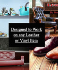 Top Shelf Gray Mix Leather And Vinyl Repair Kit Fixes Scratches Or Rips On Sofas Boats Or Car Seats visible with various leather items.