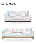 Two couches with Coastal Patio Lumbar Pillow Cover 12x20 Inches Water Repellent Floral Pattern In Pink Green Baby Blue With Piping