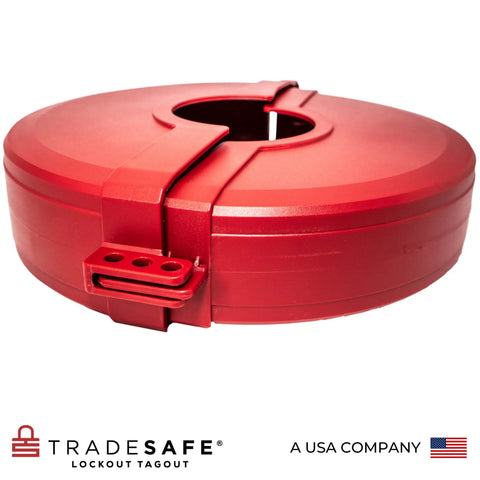 Gate Valve Lockout Kit For Six And A Half To Ten Inch Valves Heavy Duty Lockout Gear Red Tagout OSHA Compliant Impact Resistant